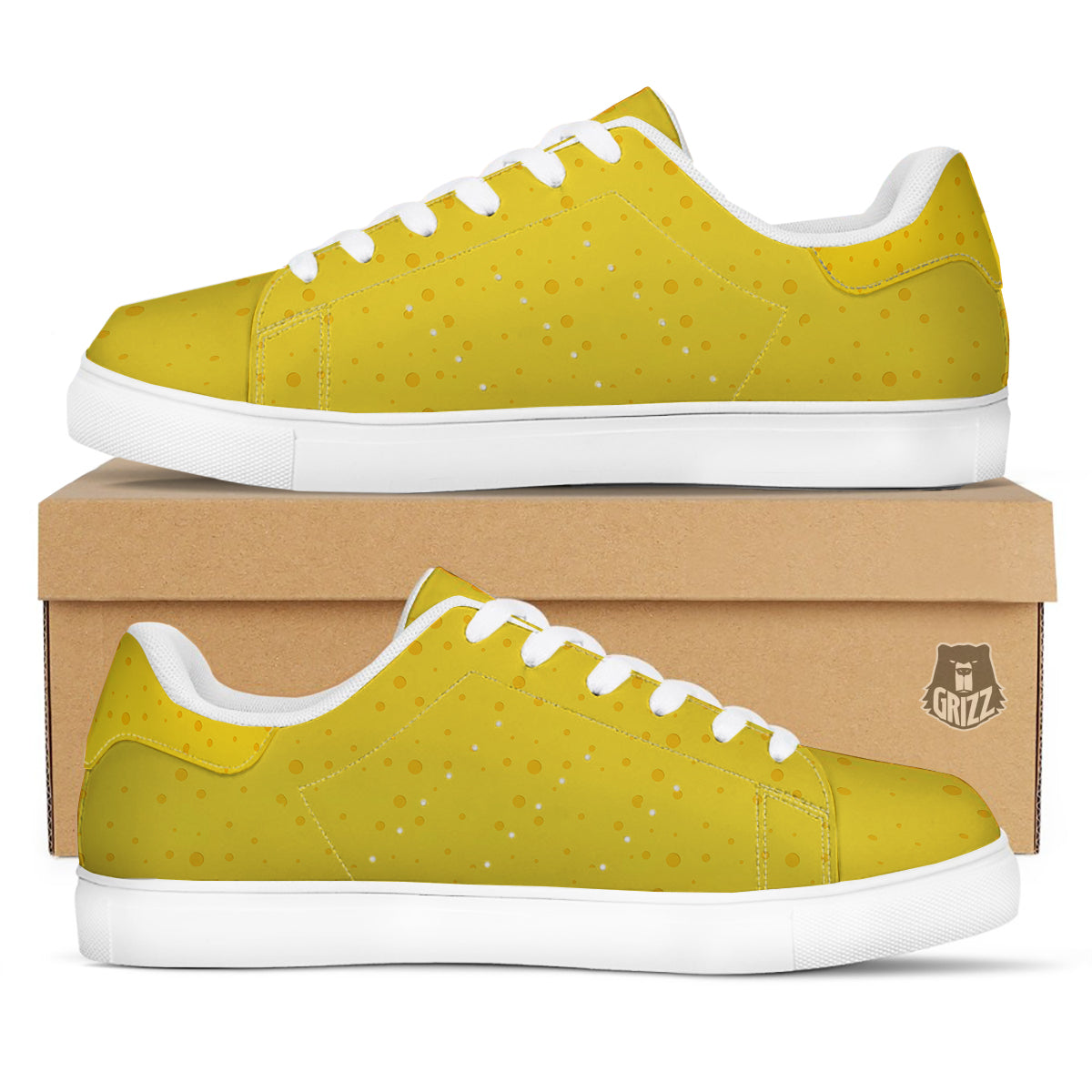 Cheese Yellow Print Pattern White Low Top Sneakers-grizzshop