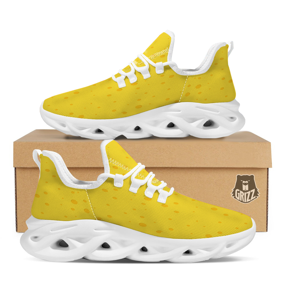 Cheese Yellow Print Pattern White Running Shoes-grizzshop