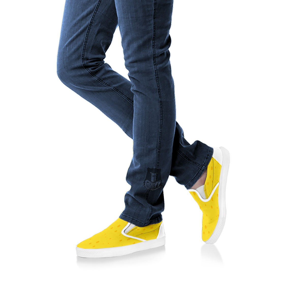 Cheese Yellow Print Pattern White Slip On Shoes-grizzshop