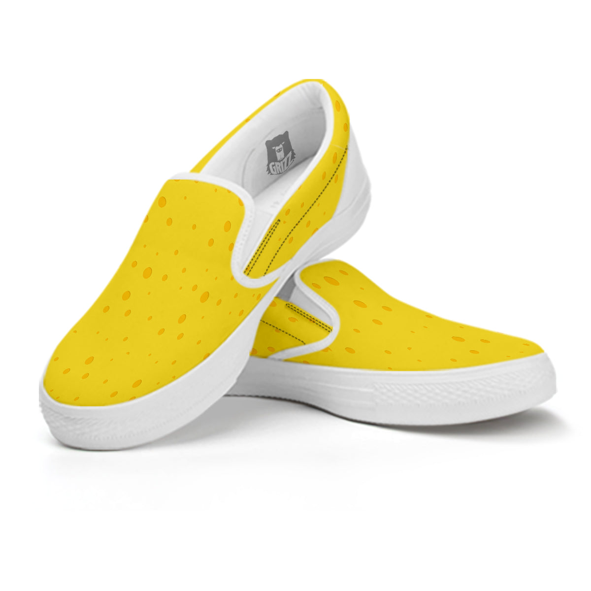 Cheese Yellow Print Pattern White Slip On Shoes-grizzshop