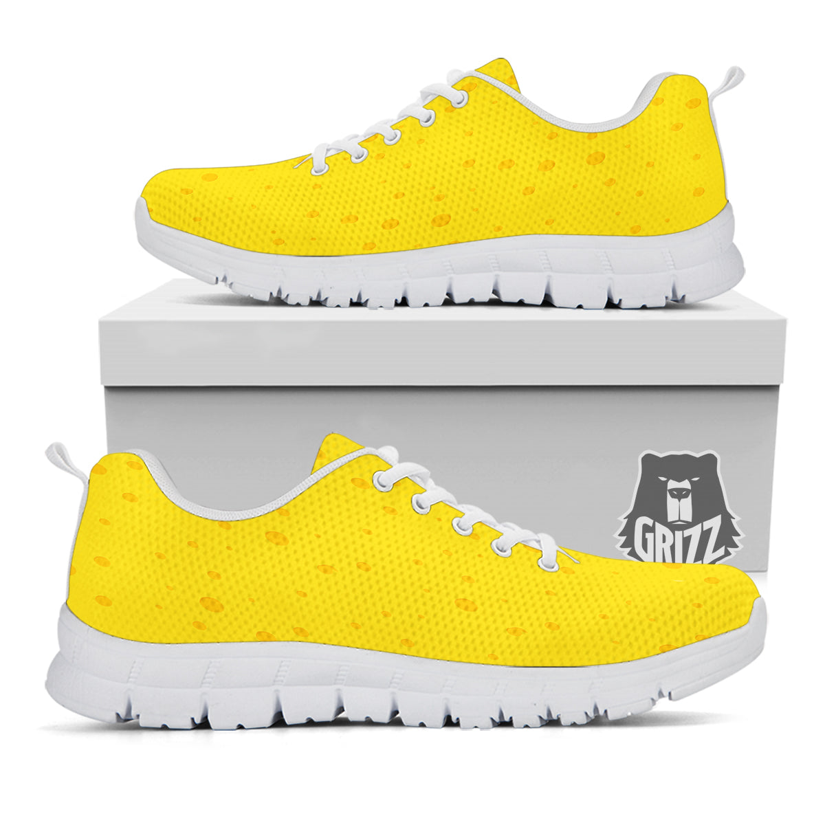 Cheese Yellow Print Pattern White Sneaker-grizzshop