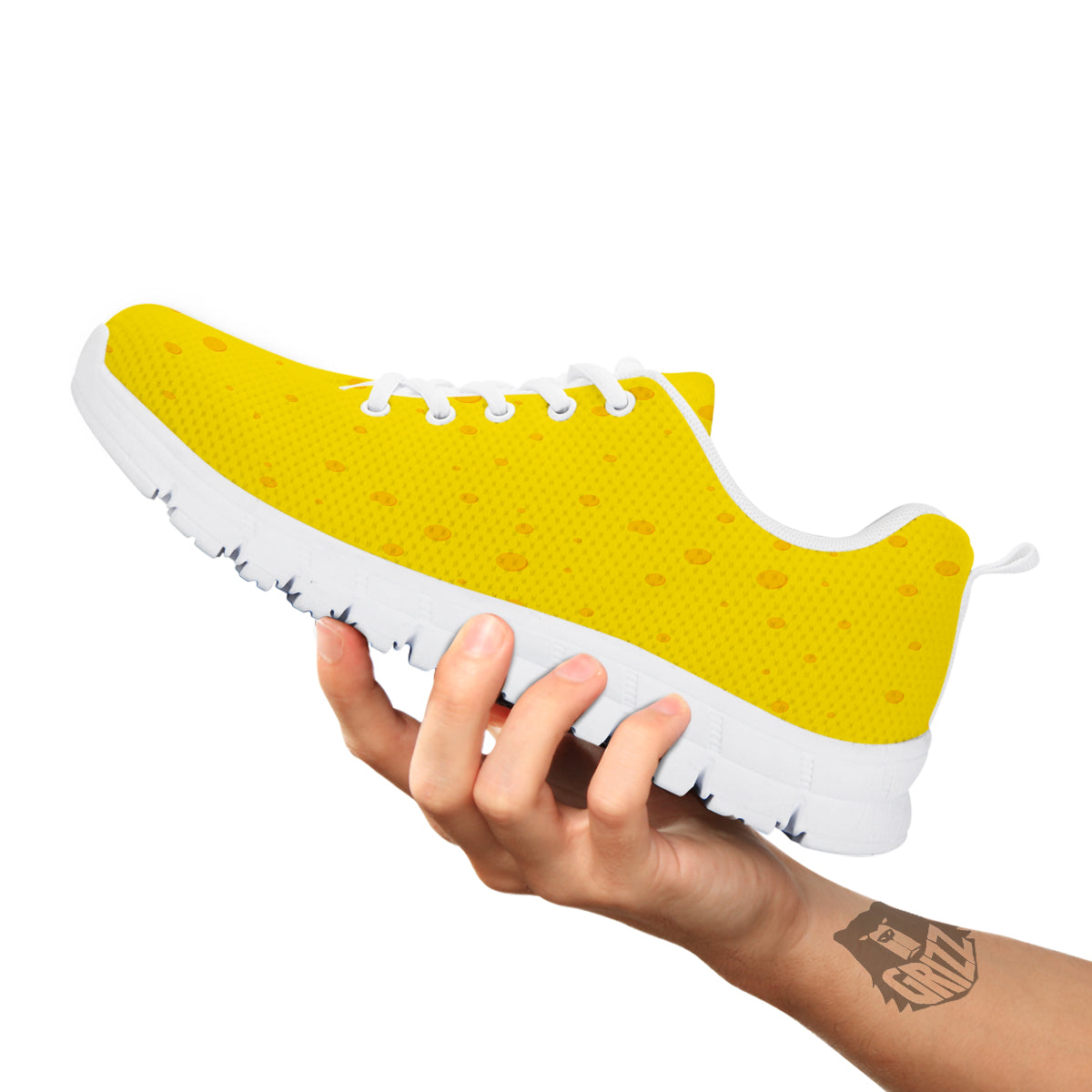 Cheese Yellow Print Pattern White Sneaker-grizzshop