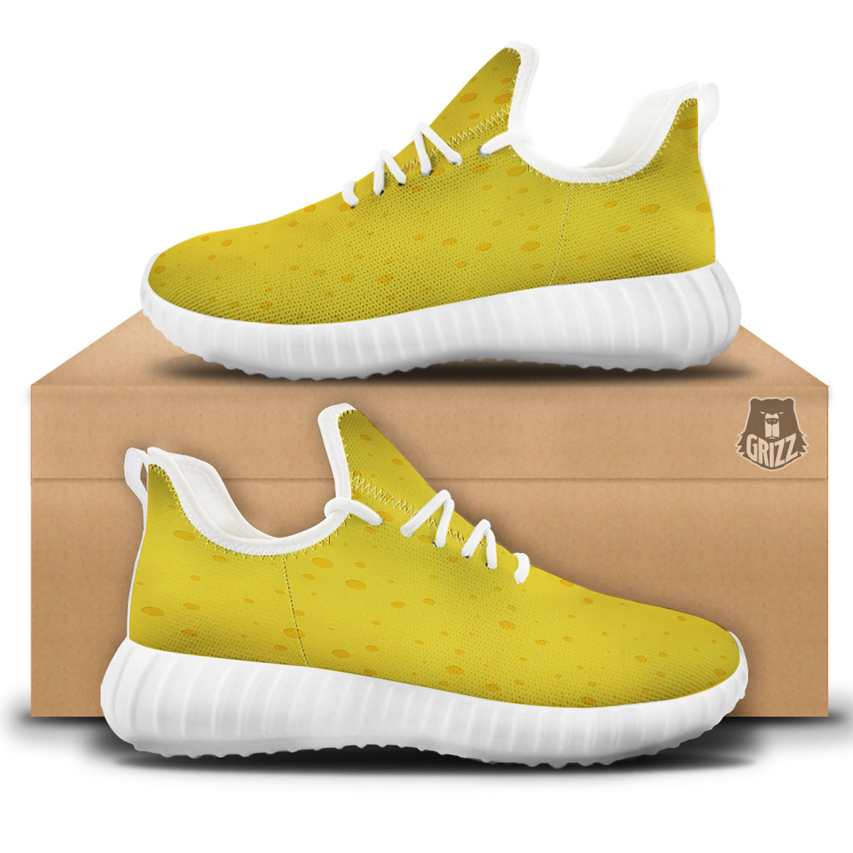 Cheese Yellow Print Pattern White Walking Shoes-grizzshop