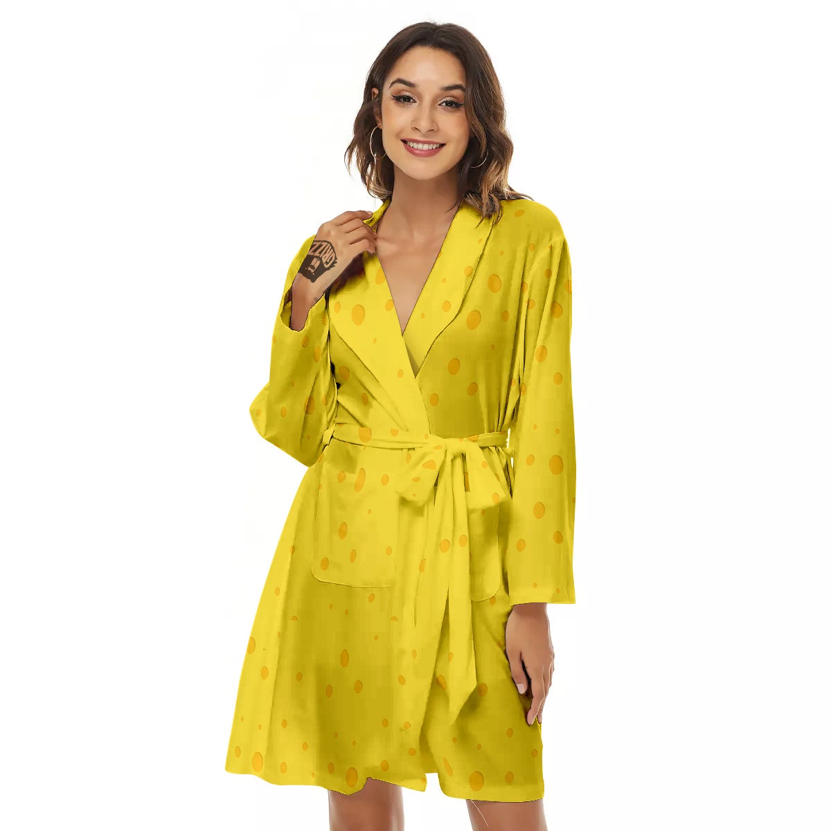 Cheese Yellow Print Pattern Women's Robe-grizzshop