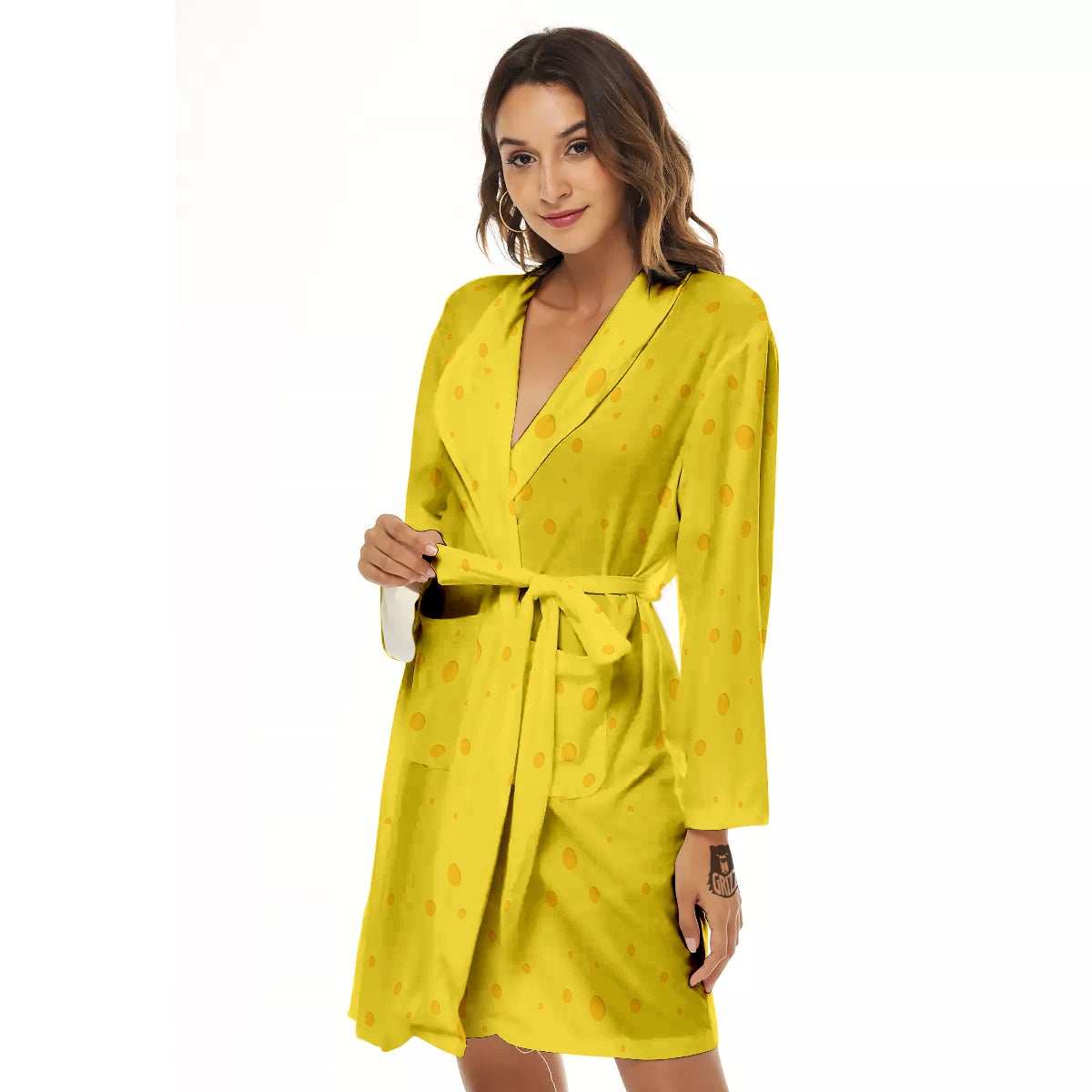 Cheese Yellow Print Pattern Women's Robe-grizzshop
