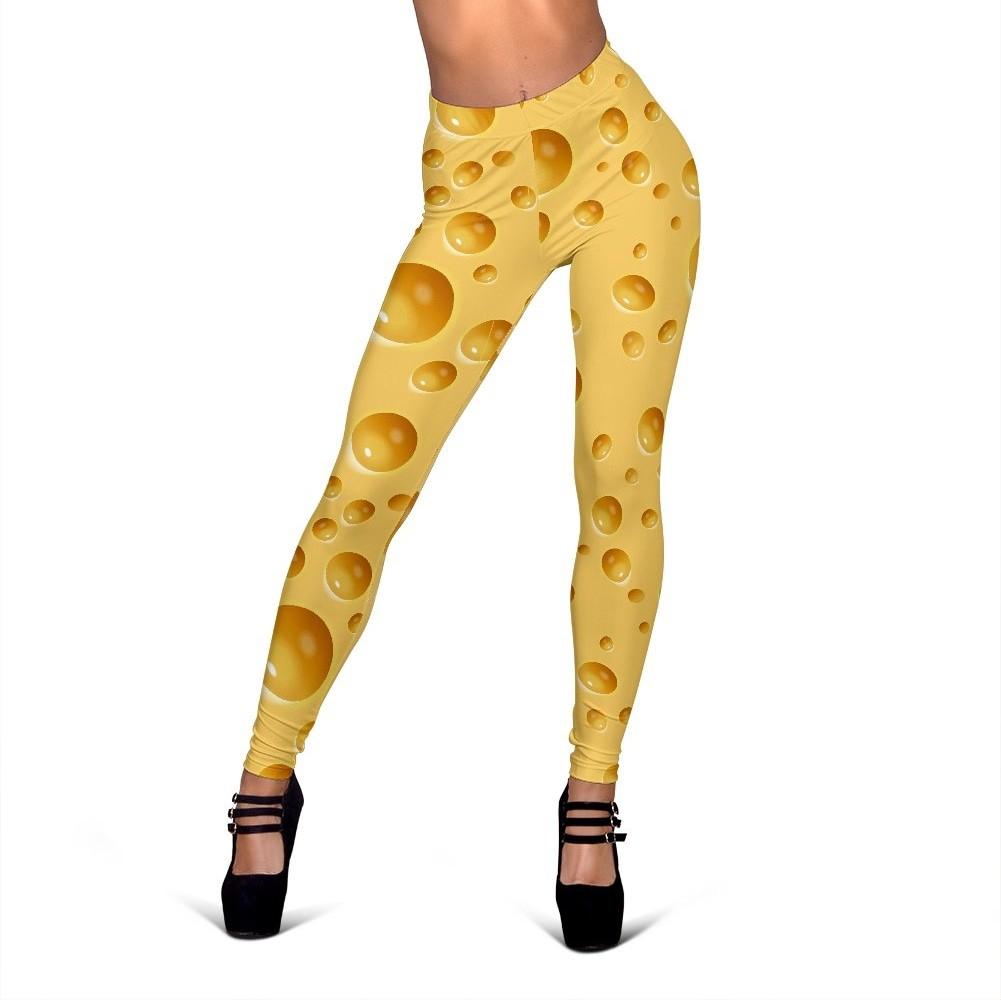 Cheese Surface Pattern Print Women Leggings-grizzshop