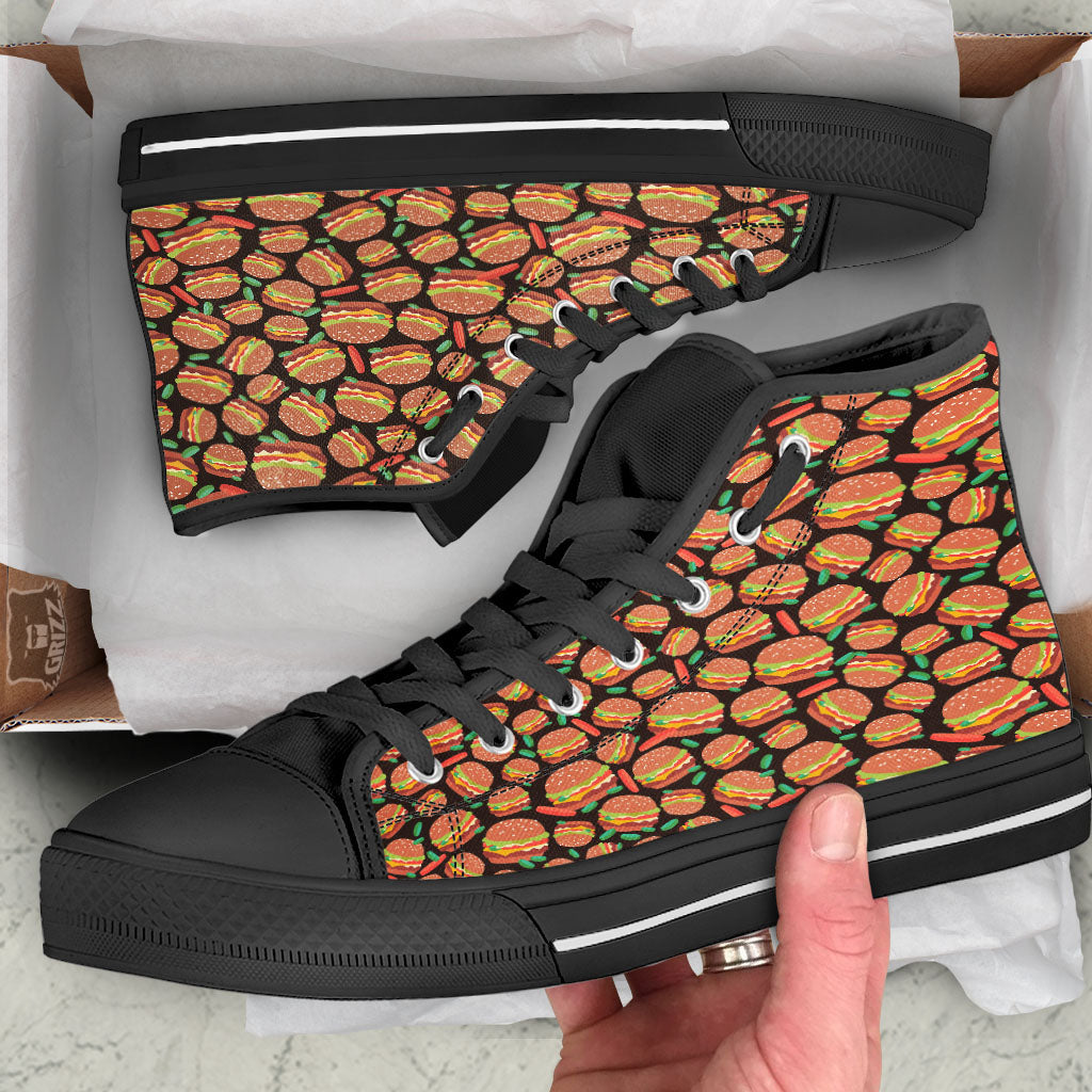 Cheeseburger Print Pattern Black High Top Shoes-grizzshop