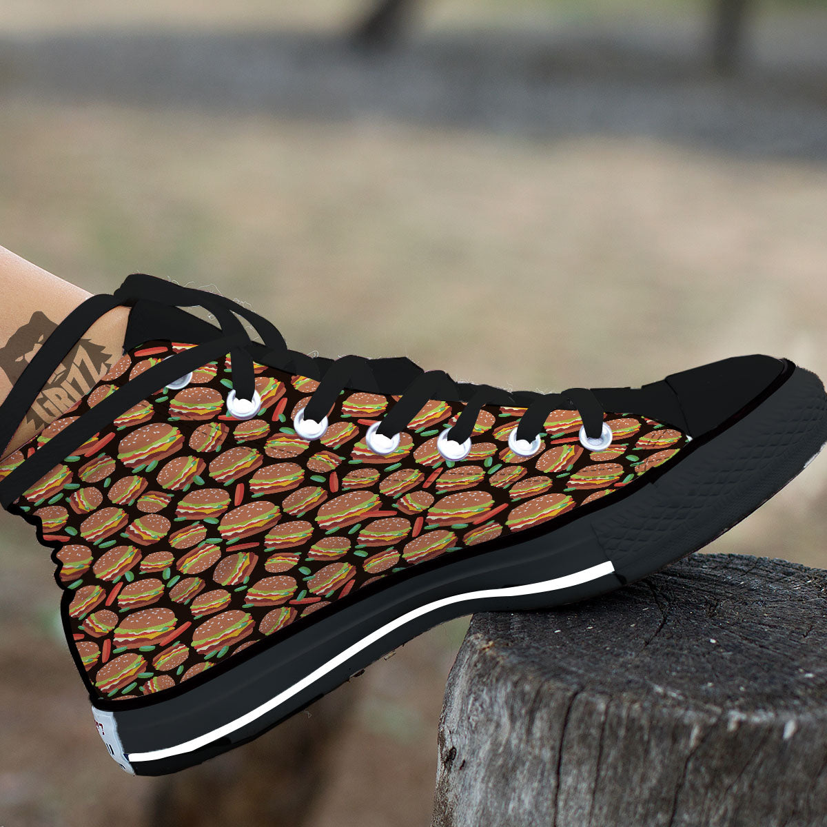 Cheeseburger Print Pattern Black High Top Shoes-grizzshop