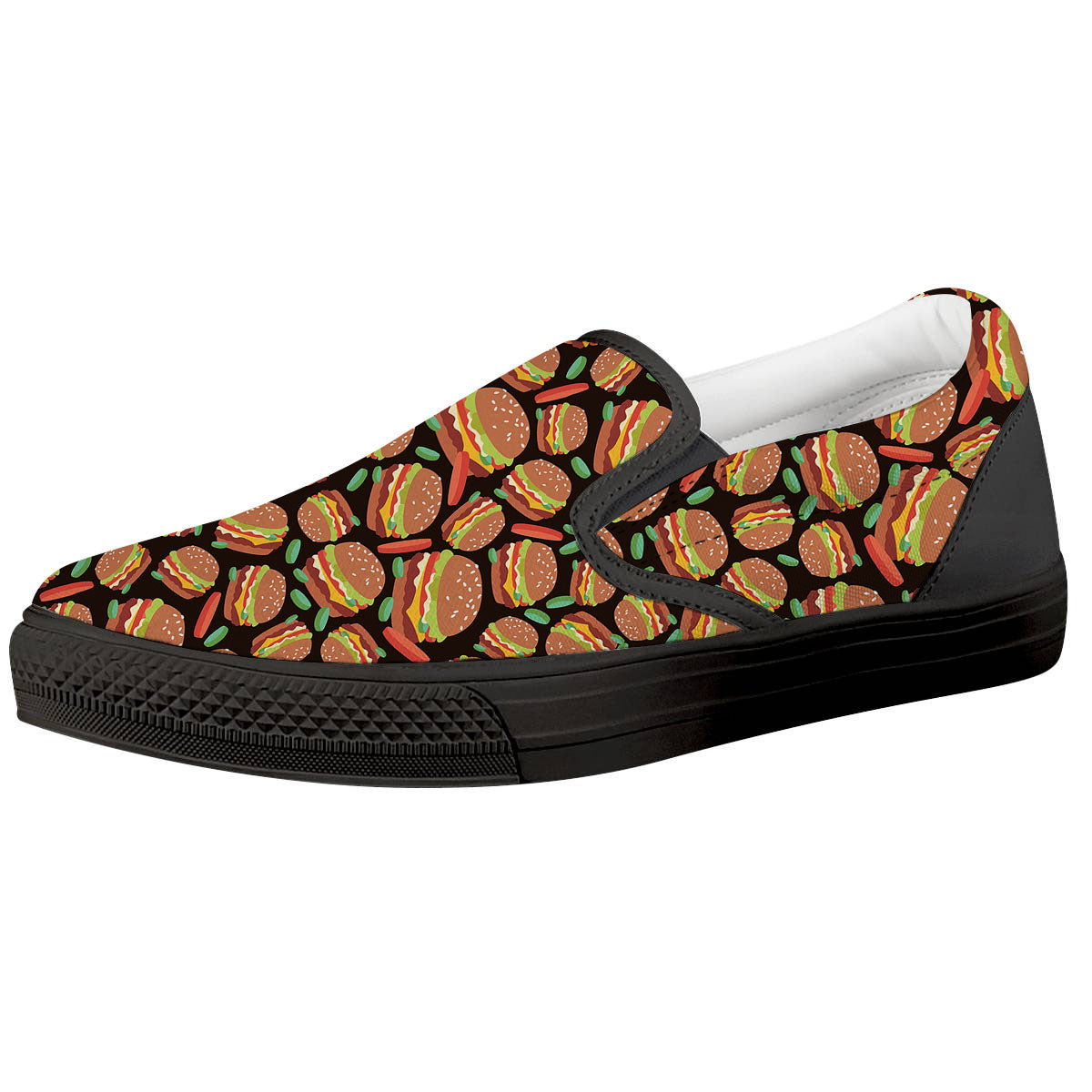 Cheeseburger Print Pattern Black Slip On Shoes-grizzshop