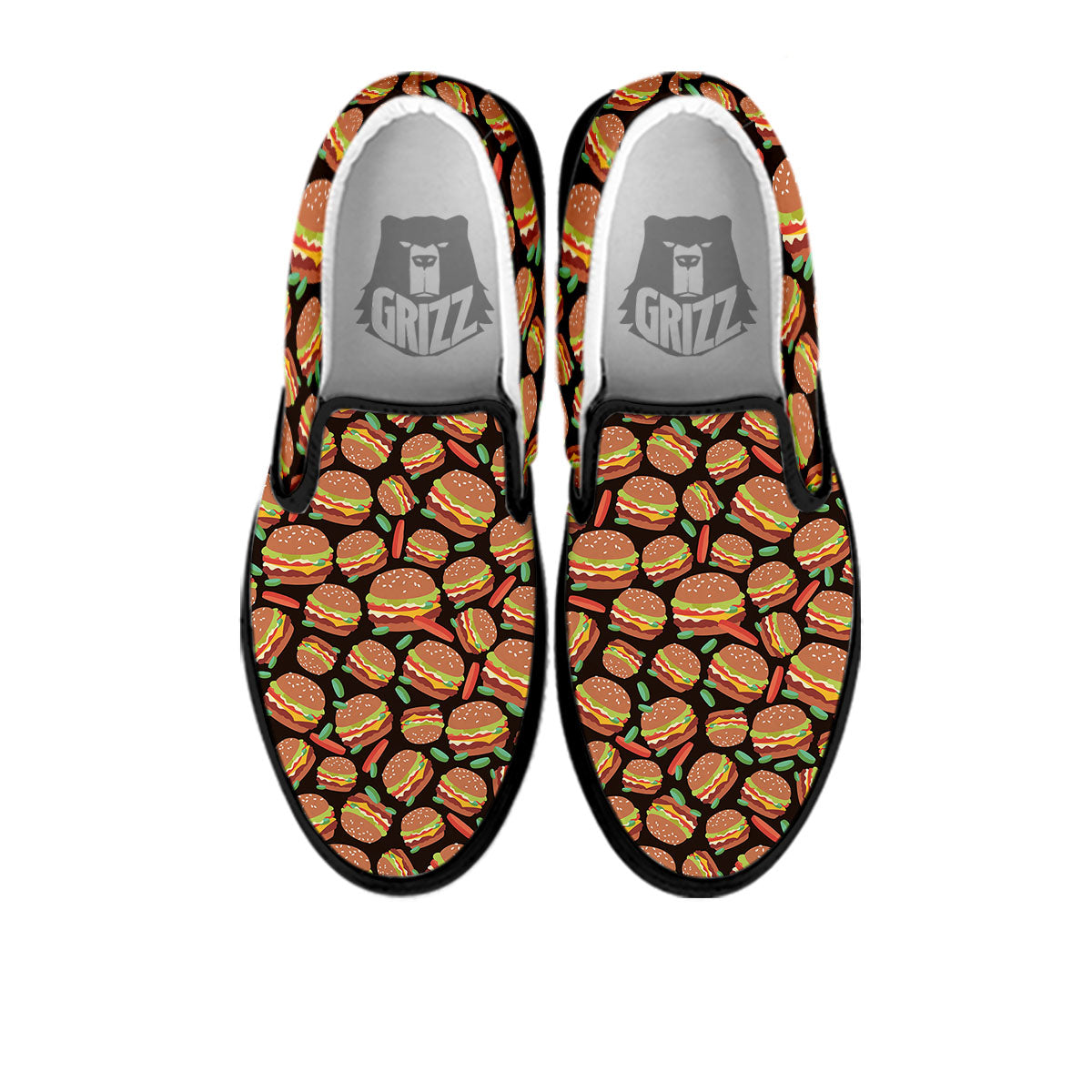 Cheeseburger Print Pattern Black Slip On Shoes-grizzshop