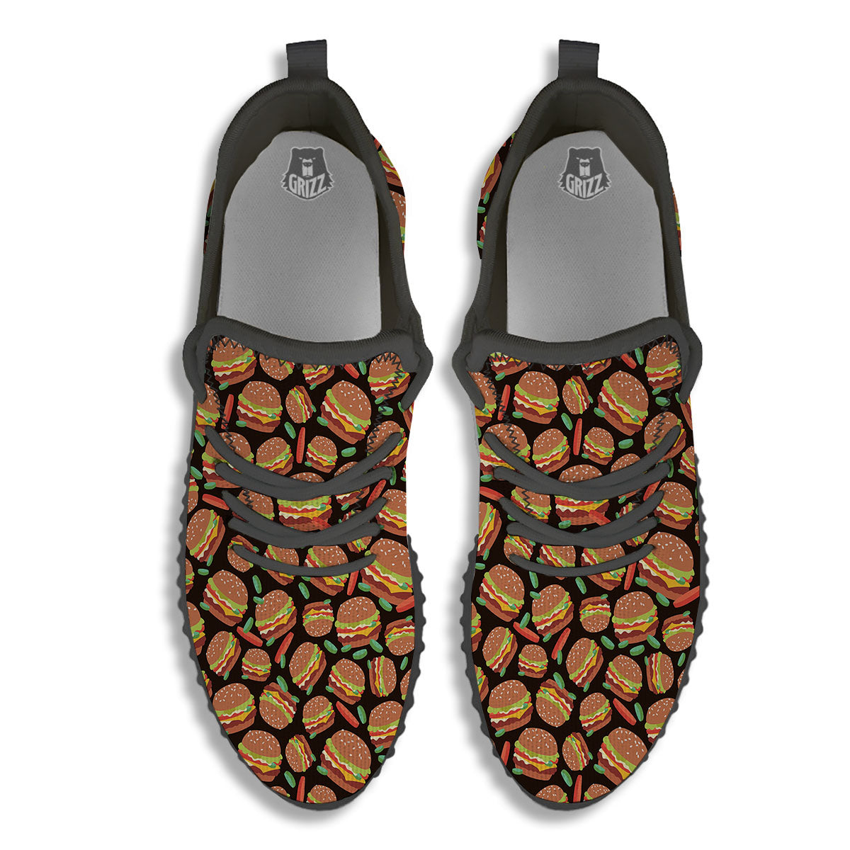 Cheeseburger Print Pattern Black Walking Shoes-grizzshop