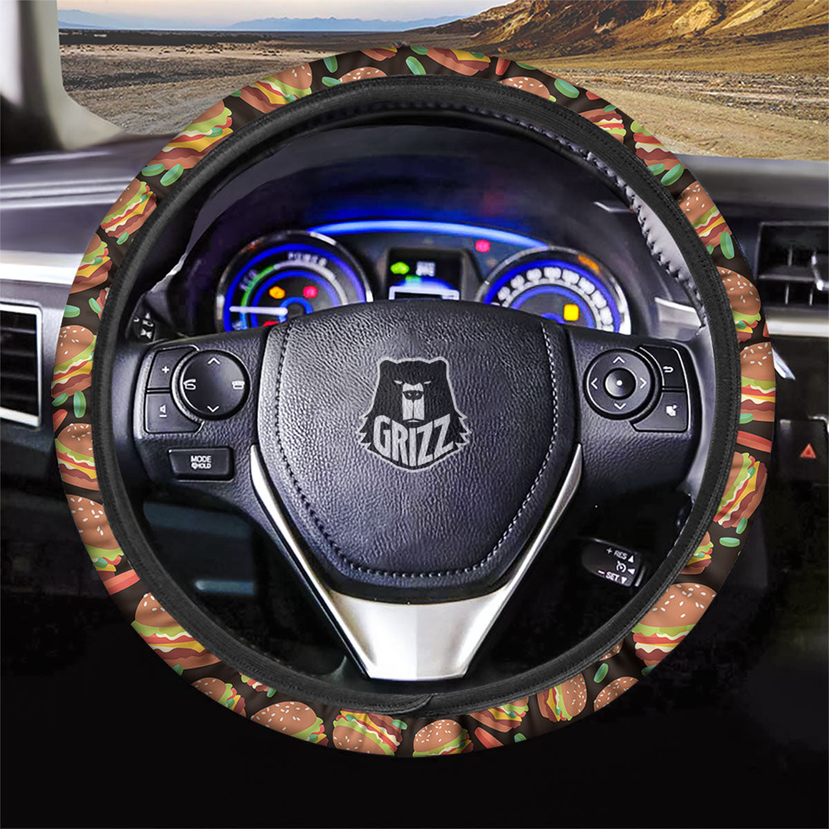 Cheeseburger Print Pattern Car Steering Wheel Cover-grizzshop