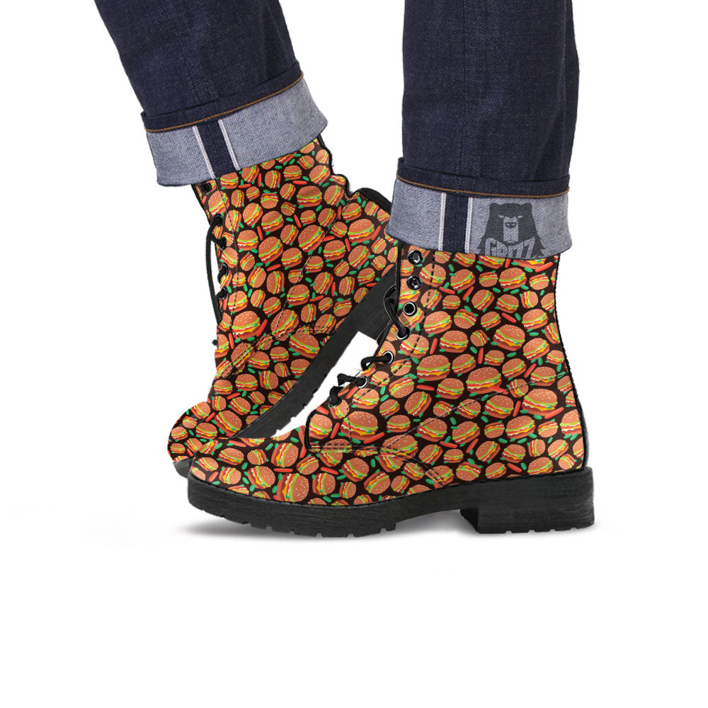 Cheeseburger Print Pattern Leather Boots-grizzshop