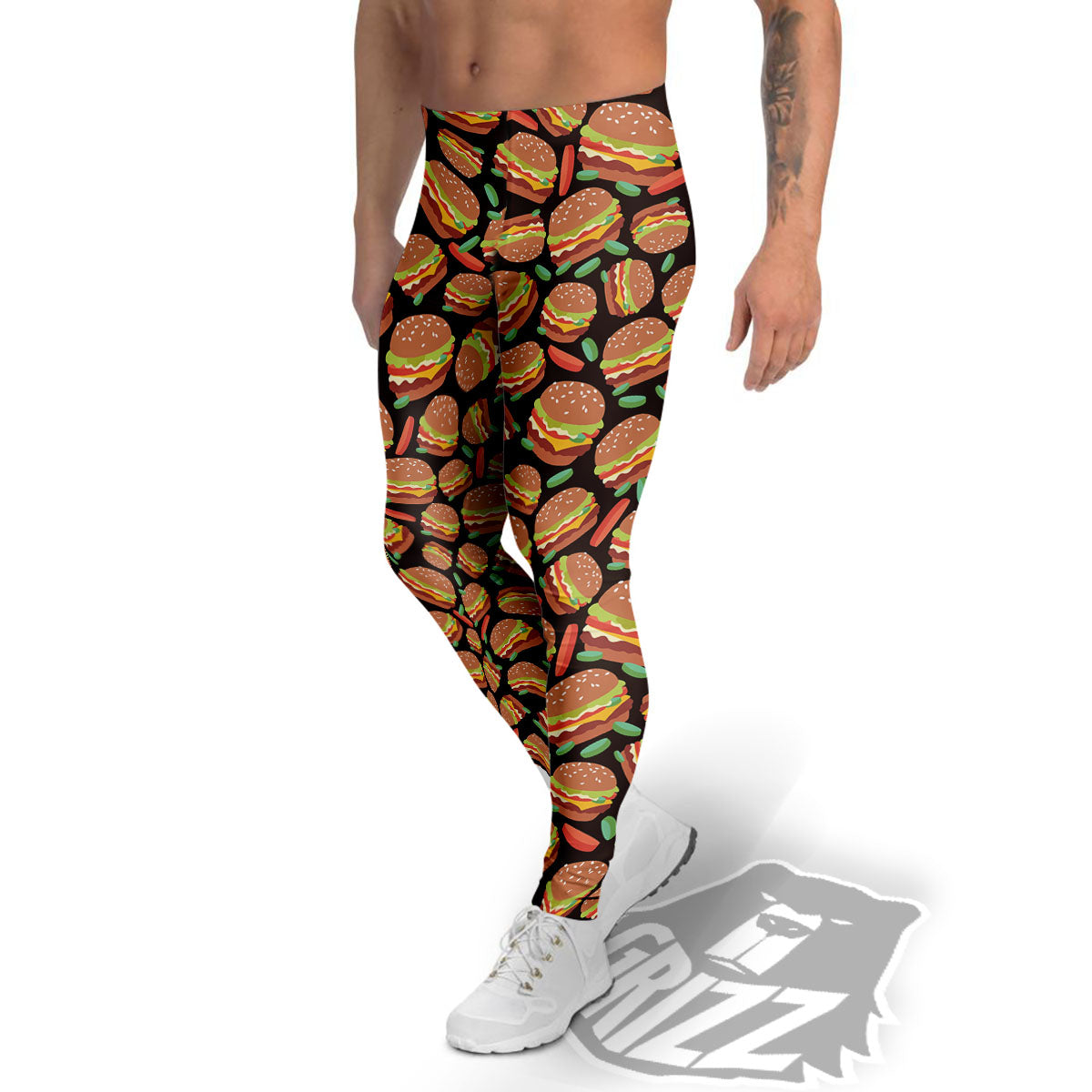Cheeseburger Print Pattern Men's Leggings-grizzshop