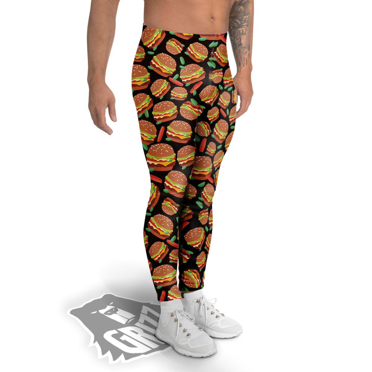 Cheeseburger Print Pattern Men's Leggings-grizzshop