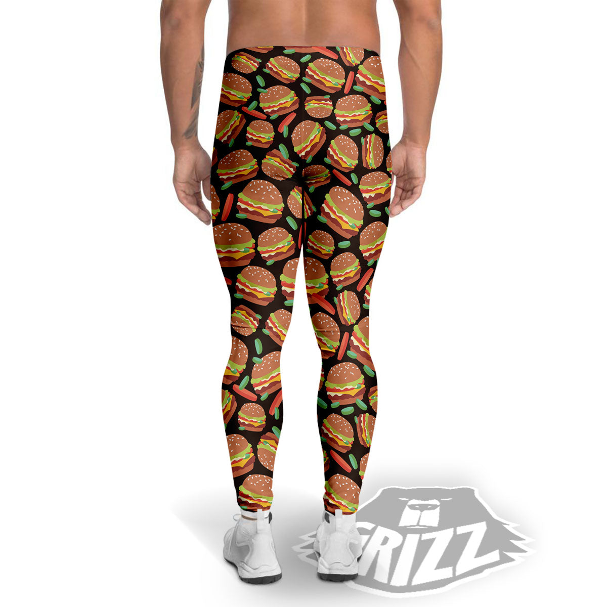 Cheeseburger Print Pattern Men's Leggings-grizzshop