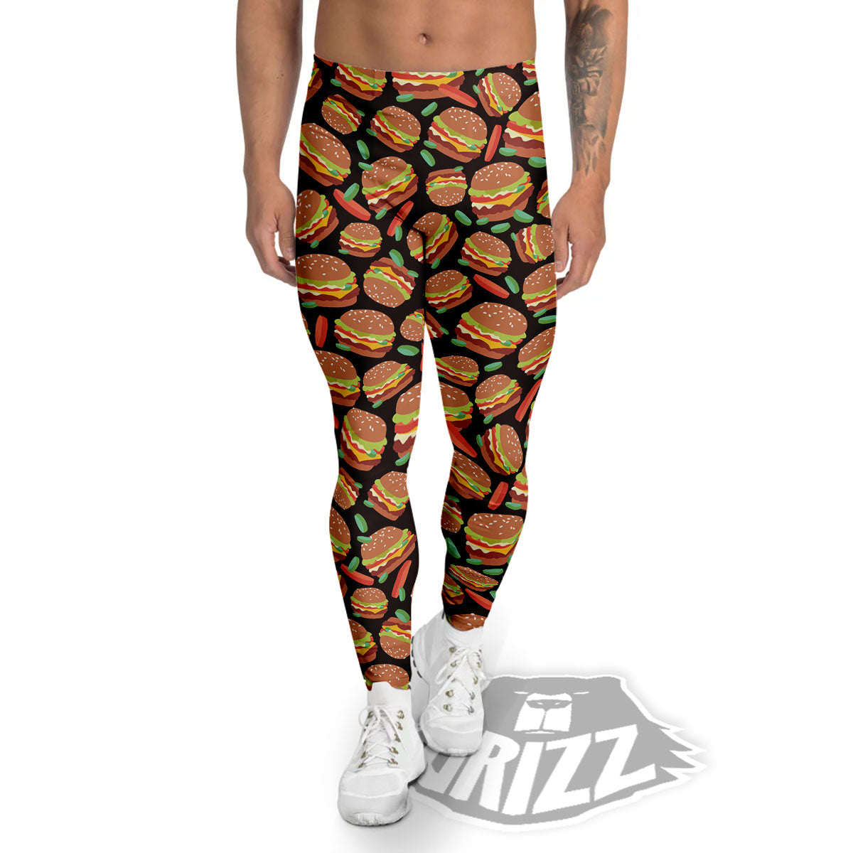 Cheeseburger Print Pattern Men's Leggings-grizzshop
