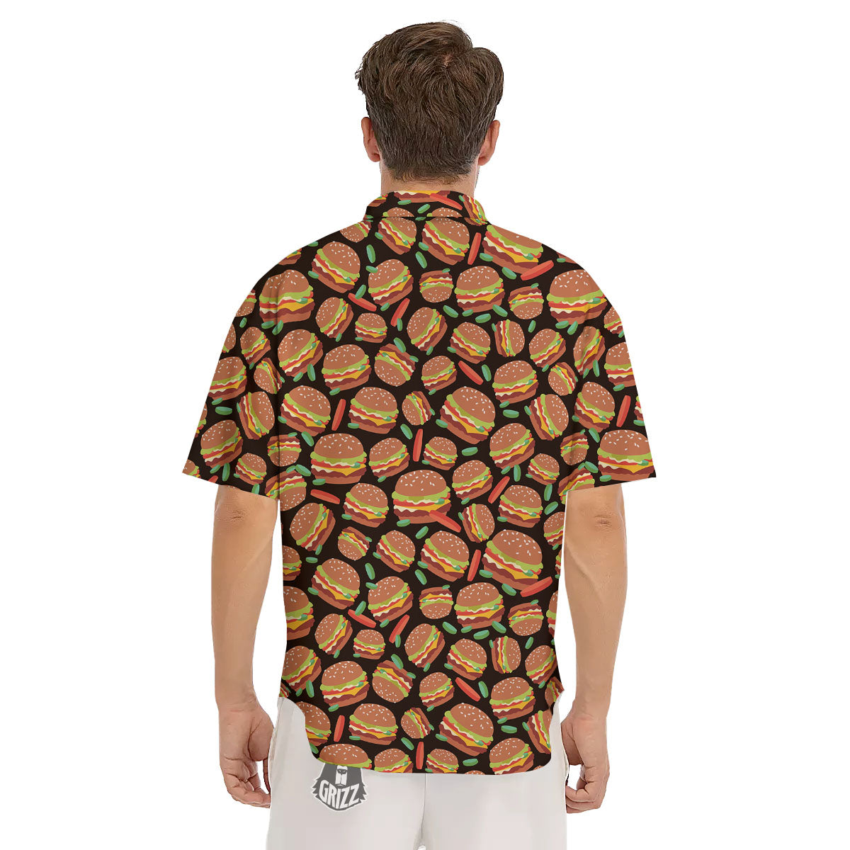 Cheeseburger Print Pattern Men's Short Sleeve Shirts-grizzshop