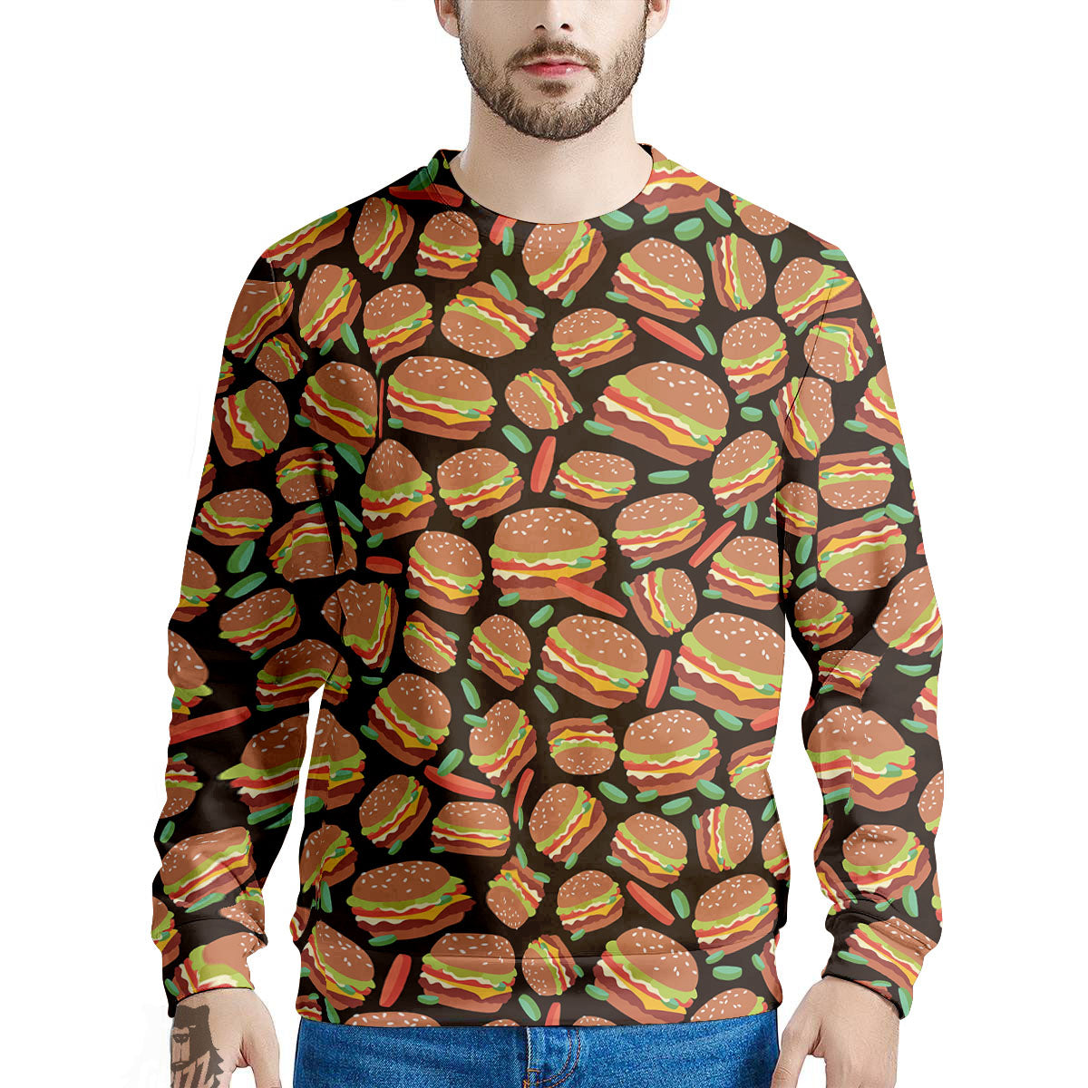 Cheeseburger Print Pattern Men's Sweatshirt-grizzshop