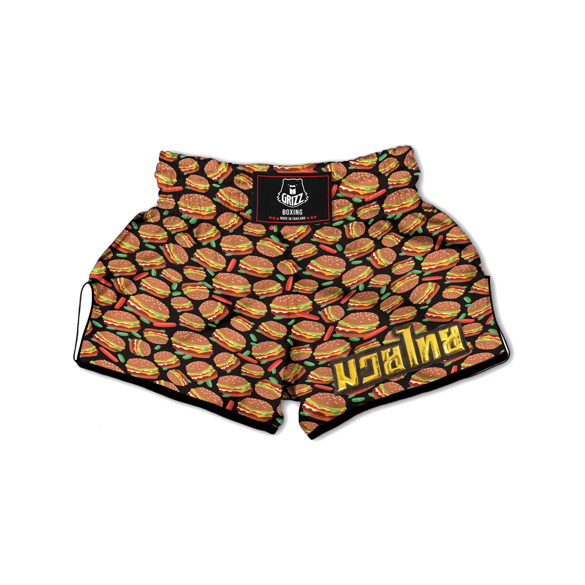 Cheeseburger Print Pattern Muay Thai Boxing Shorts-grizzshop