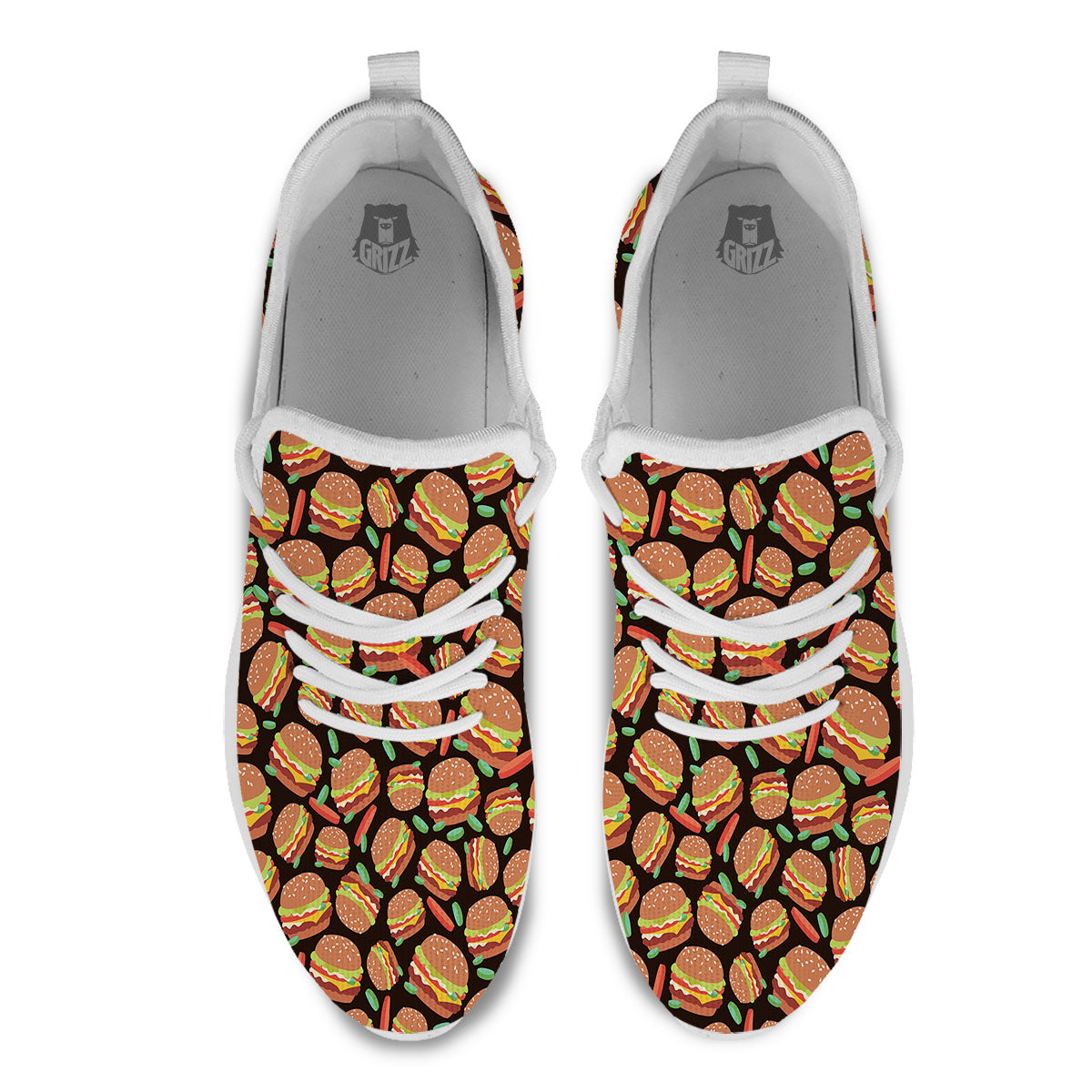 Cheeseburger Print Pattern White Athletic Shoes-grizzshop