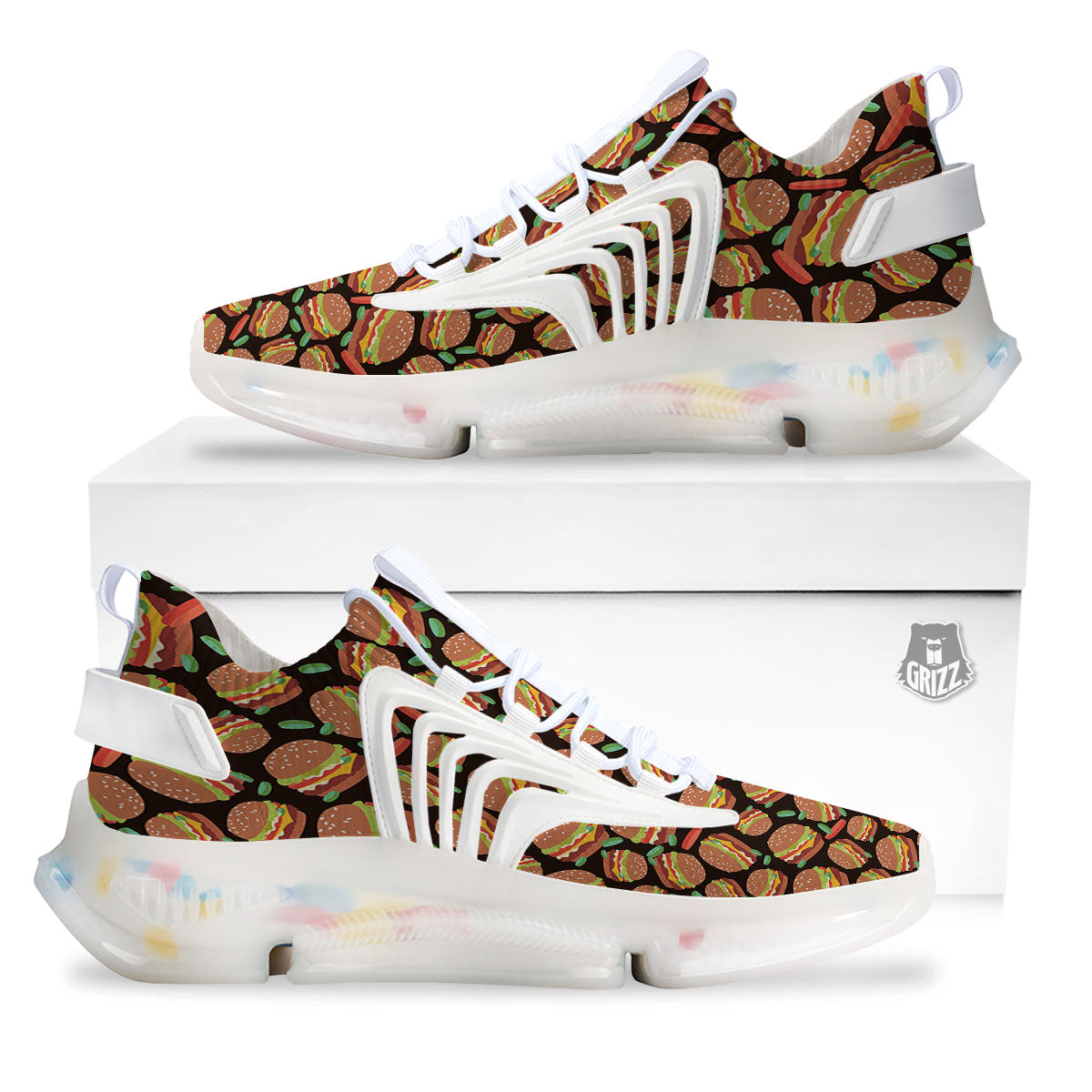 Cheeseburger Print Pattern White Gym Shoes-grizzshop