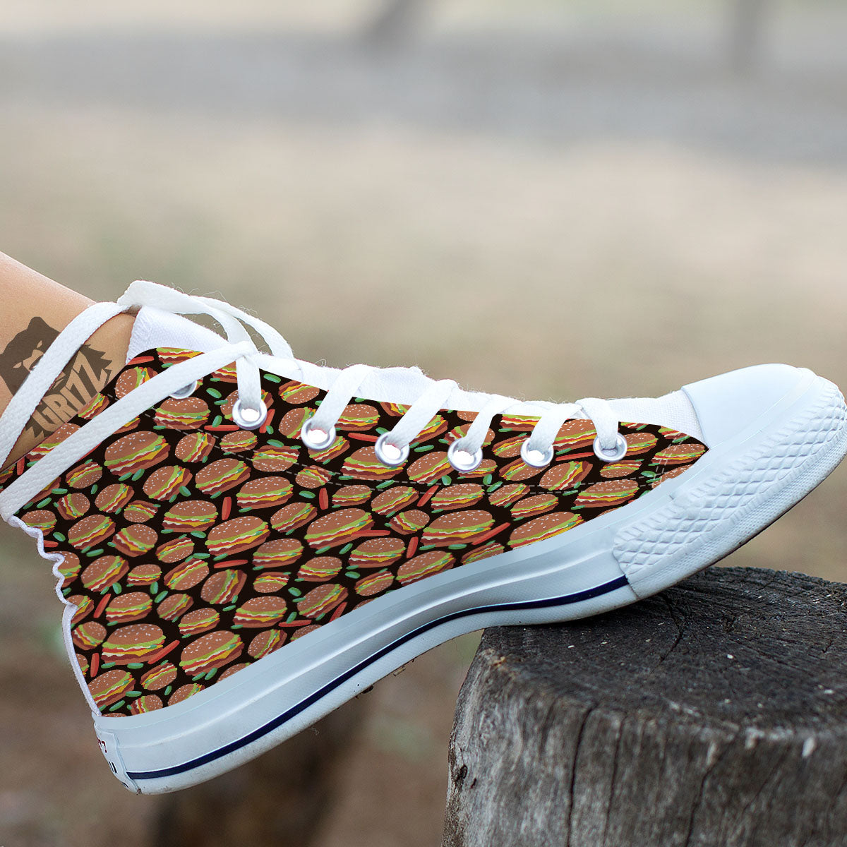 Cheeseburger Print Pattern White High Top Shoes-grizzshop