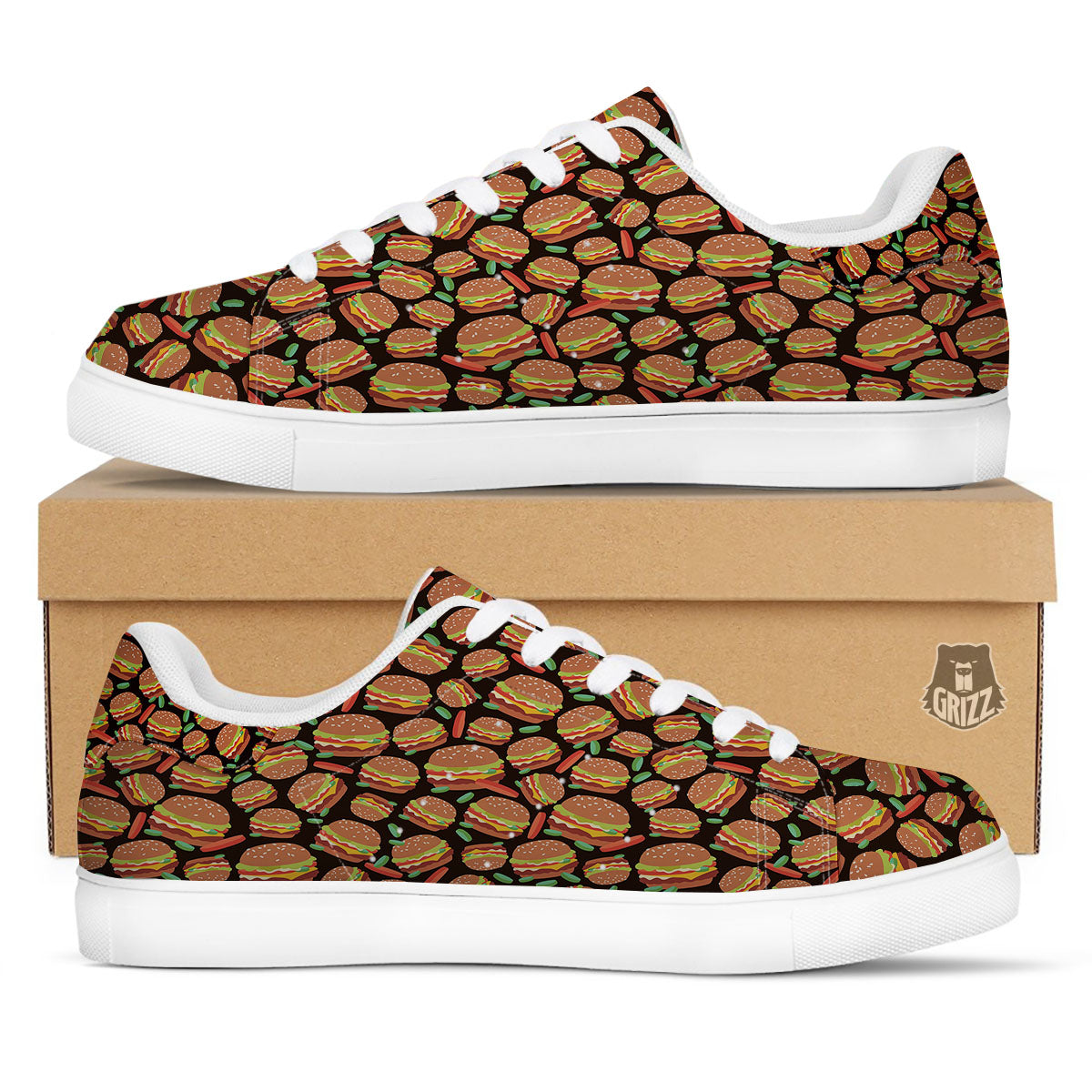 Cheeseburger Print Pattern White Low Top Sneakers-grizzshop