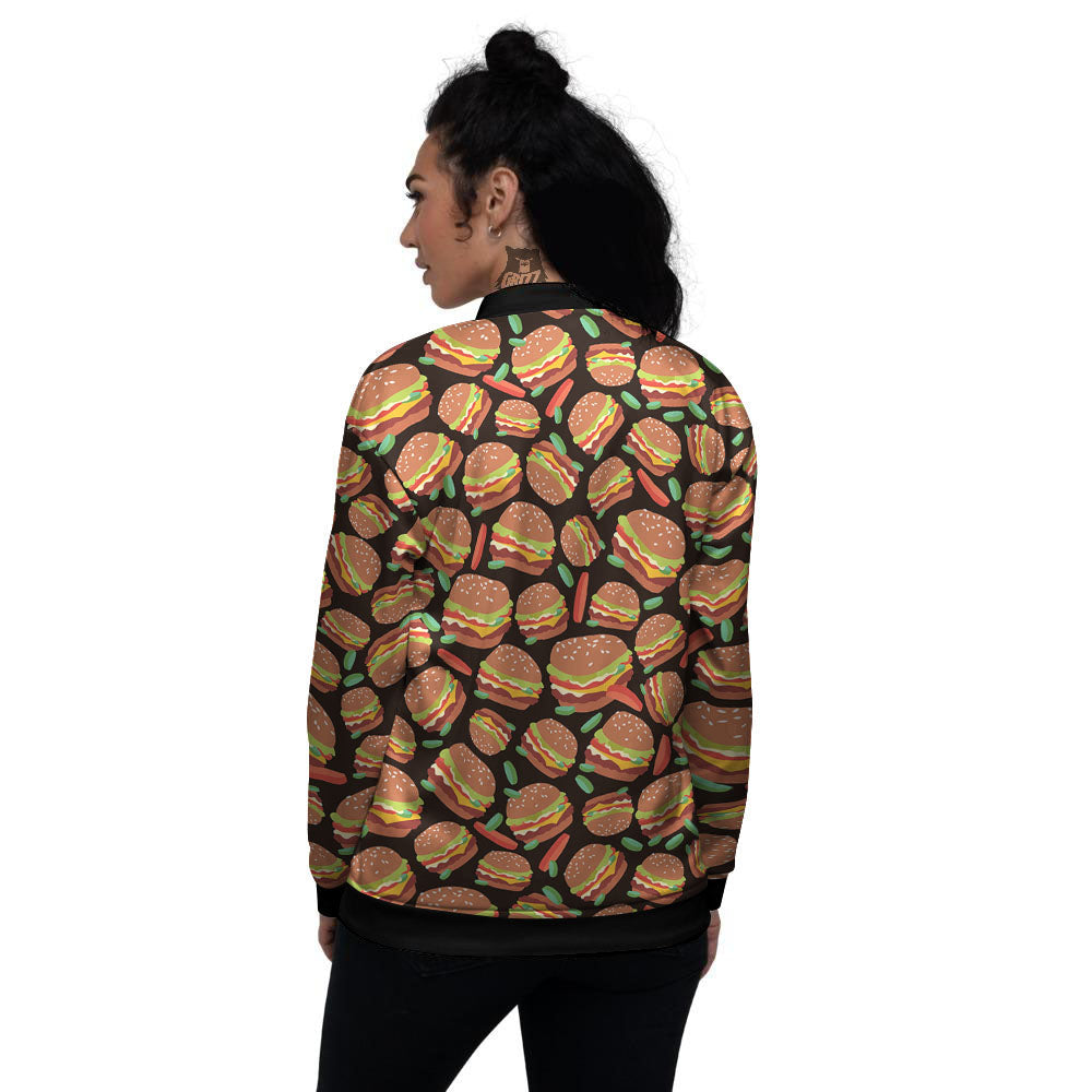 Cheeseburger Print Pattern Women's Bomber Jacket-grizzshop