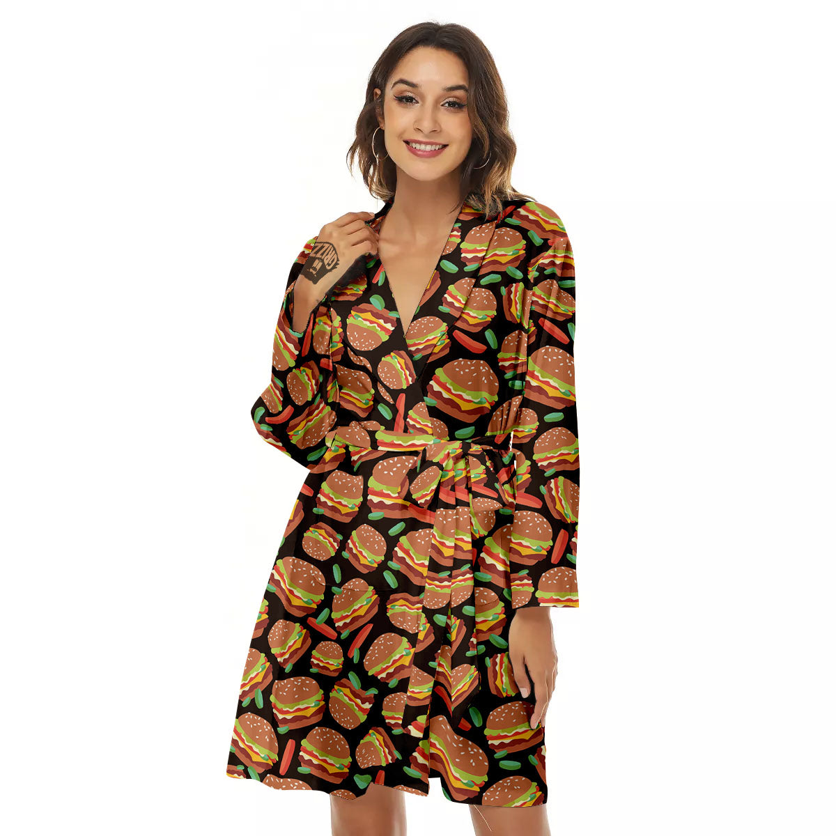 Cheeseburger Print Pattern Women's Robe-grizzshop