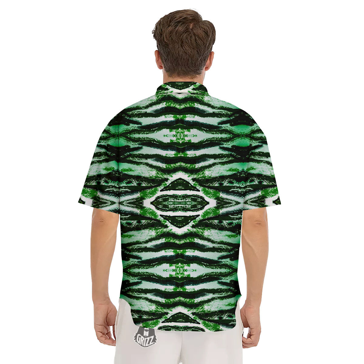 Cheetah Black And Green Print Men's Short Sleeve Shirts-grizzshop