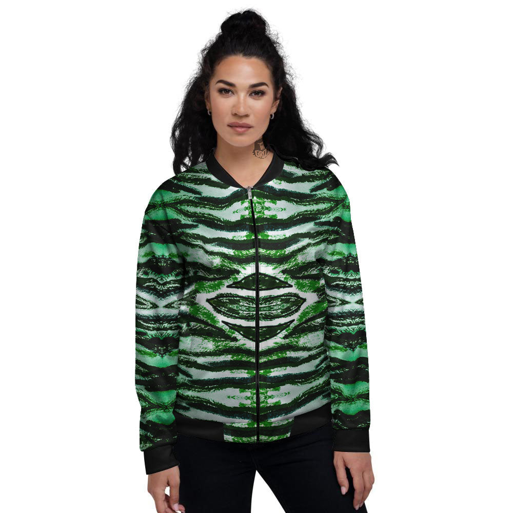 Cheetah Black And Green Print Women's Bomber Jacket-grizzshop