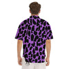 Cheetah Black And Purple Print Men's Short Sleeve Shirts-grizzshop