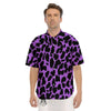 Cheetah Black And Purple Print Men's Short Sleeve Shirts-grizzshop