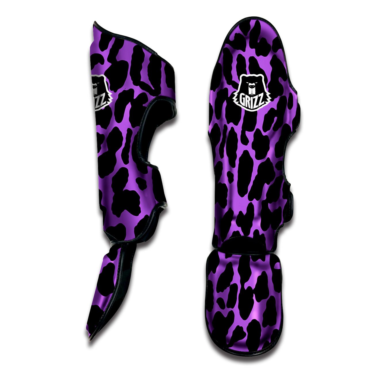 Cheetah Black And Purple Print Muay Thai Shin Guards-grizzshop