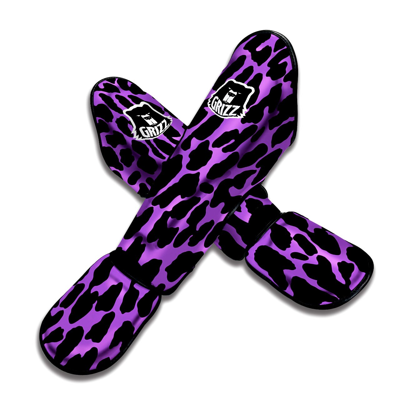 Cheetah Black And Purple Print Muay Thai Shin Guards-grizzshop