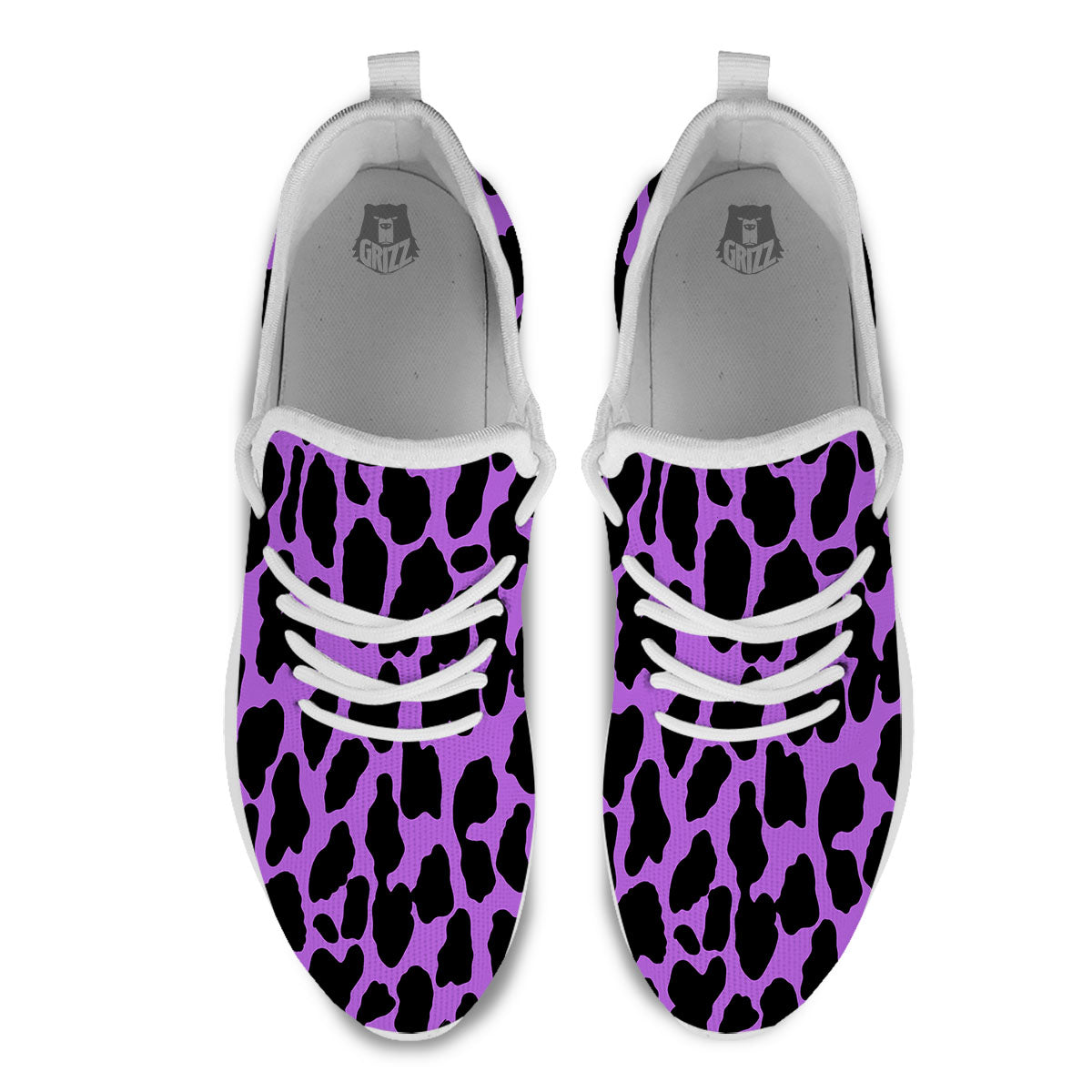 Cheetah Black And Purple Print White Athletic Shoes-grizzshop