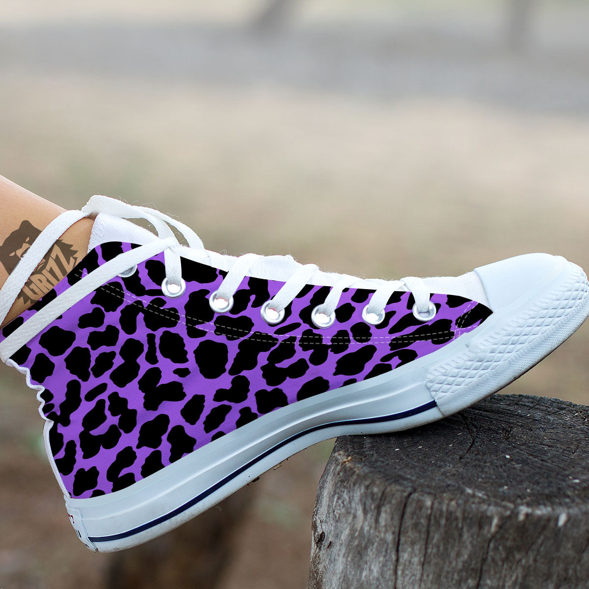 Cheetah Black And Purple Print White High Top Shoes-grizzshop