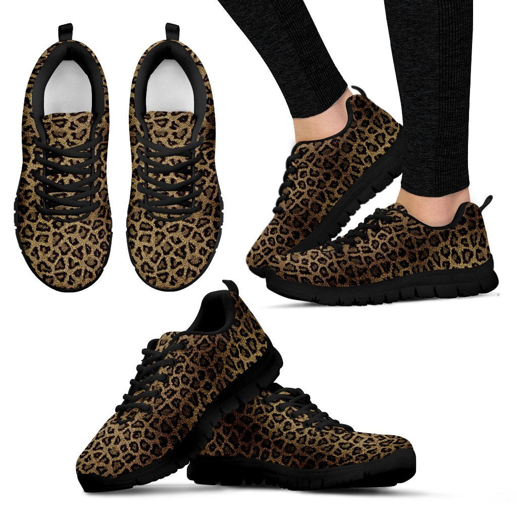 Cheetah Leopard Pattern Print Black Sneaker Shoes For Men Women-grizzshop