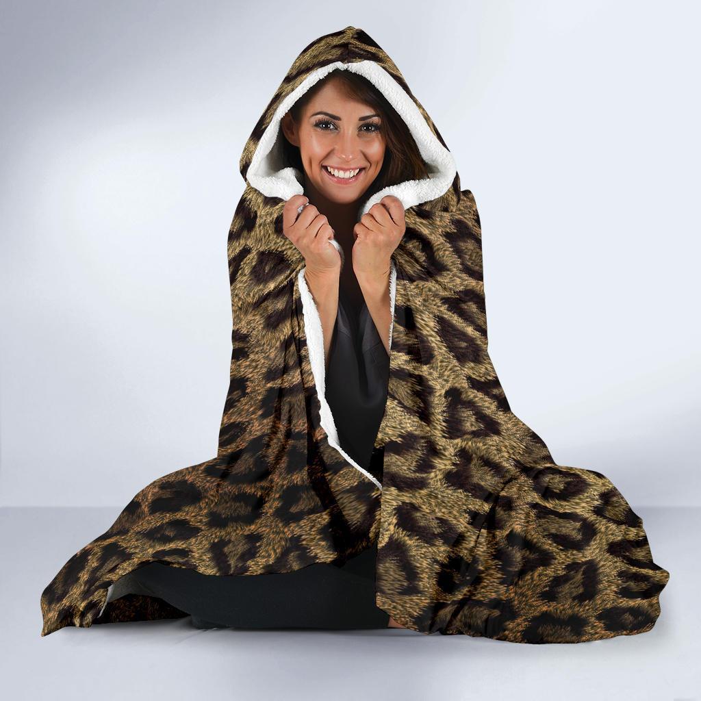 Cheetah Leopard Pattern Print Hooded Blanket-grizzshop