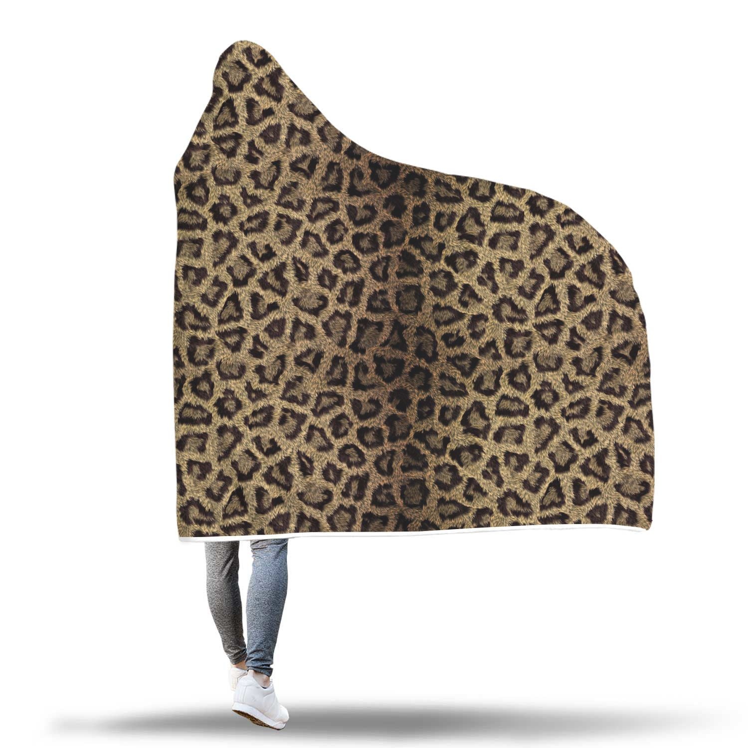 Cheetah Leopard Pattern Print Hooded Blanket-grizzshop