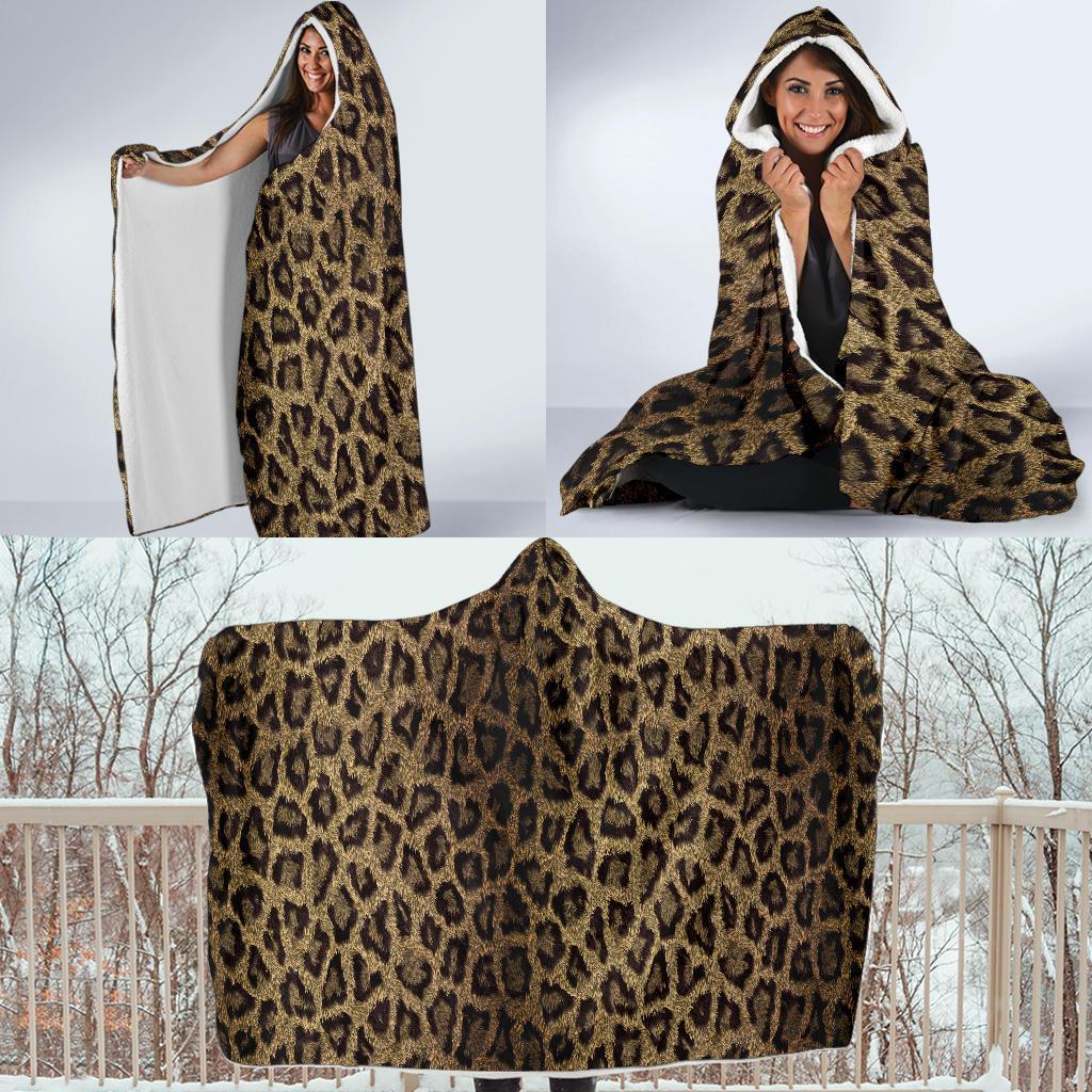 Cheetah Leopard Pattern Print Hooded Blanket-grizzshop