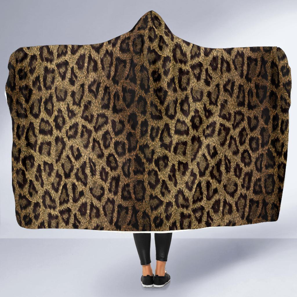 Cheetah Leopard Pattern Print Hooded Blanket-grizzshop