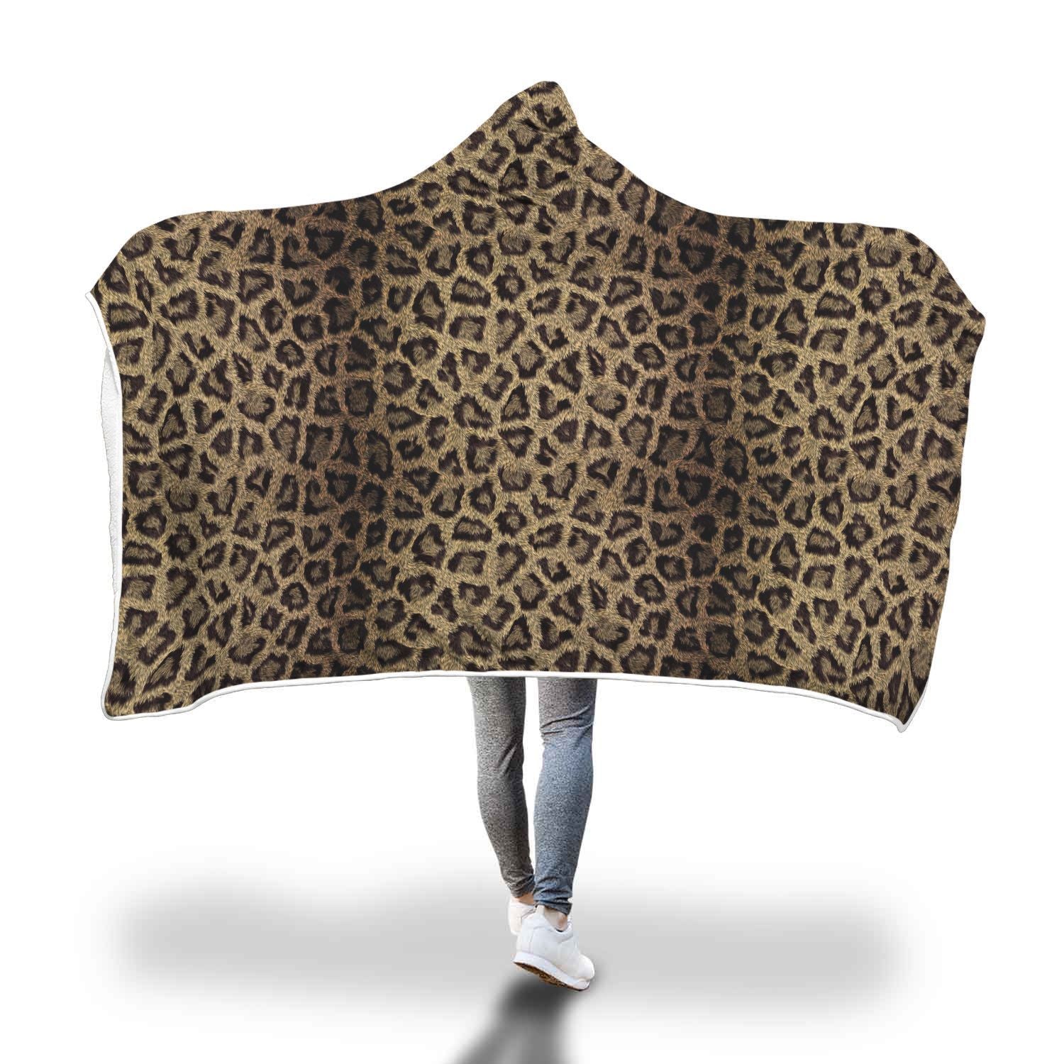 Cheetah Leopard Pattern Print Hooded Blanket-grizzshop