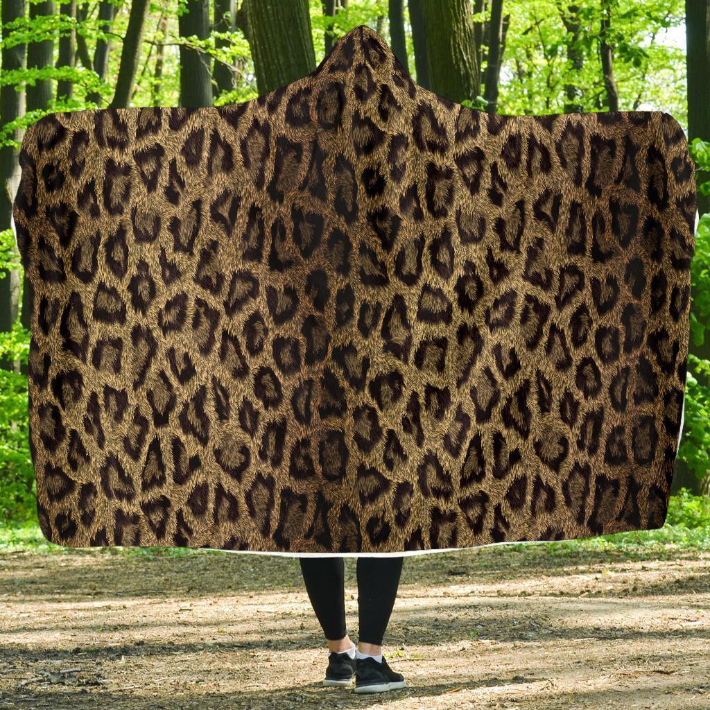 Cheetah Leopard Pattern Print Hooded Blanket-grizzshop