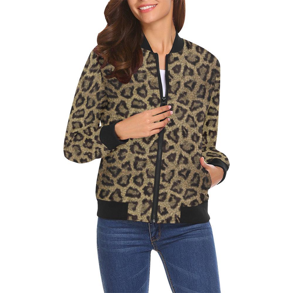 Cheetah Leopard Pattern Print Women Casual Bomber Jacket-grizzshop