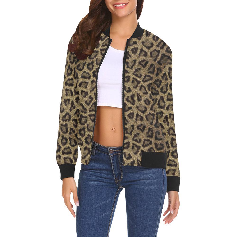 Cheetah Leopard Pattern Print Women Casual Bomber Jacket-grizzshop