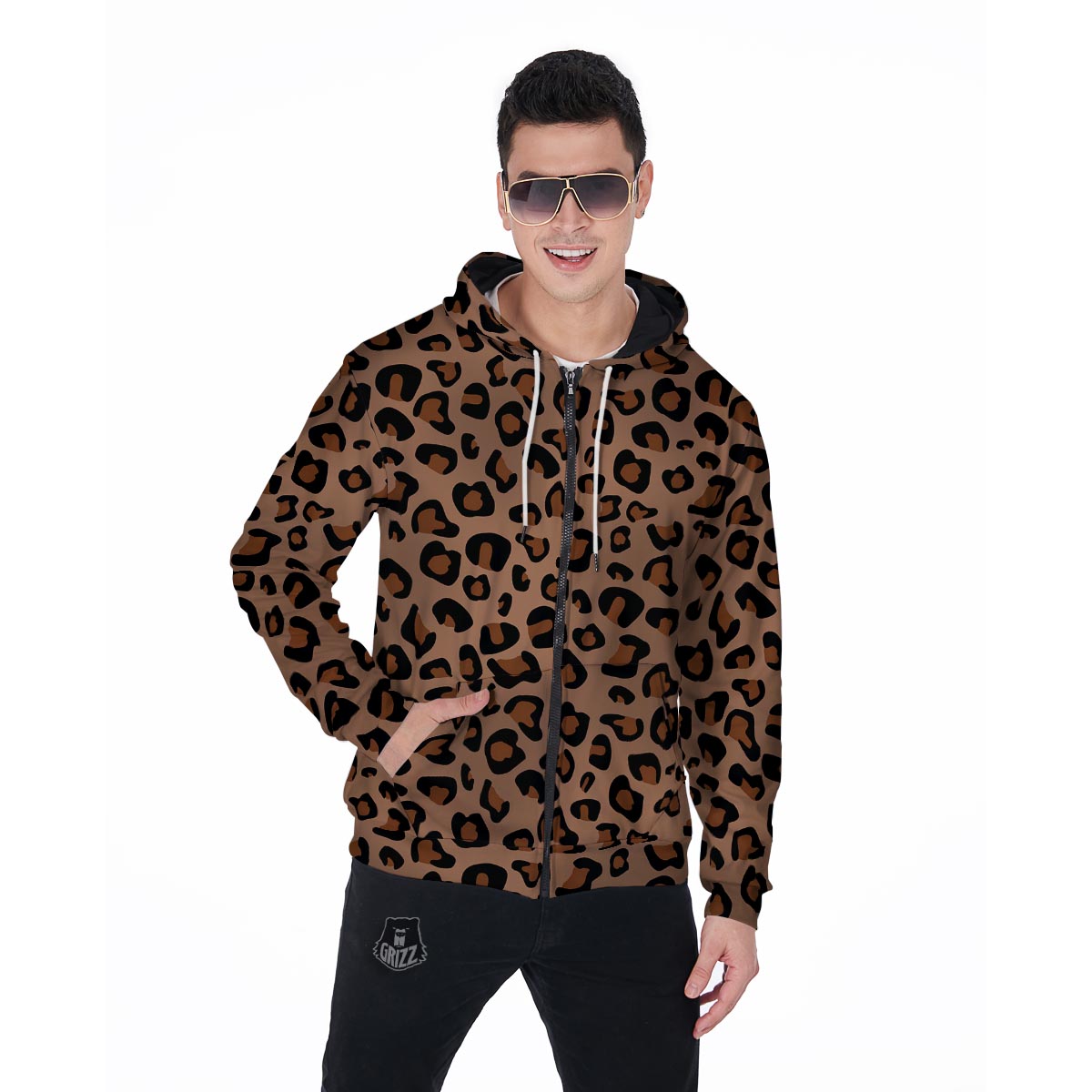 Cheetah Men's Zip Up Hoodie-grizzshop