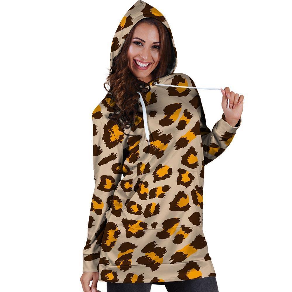 Cheetah Print Hoodie Dress-grizzshop