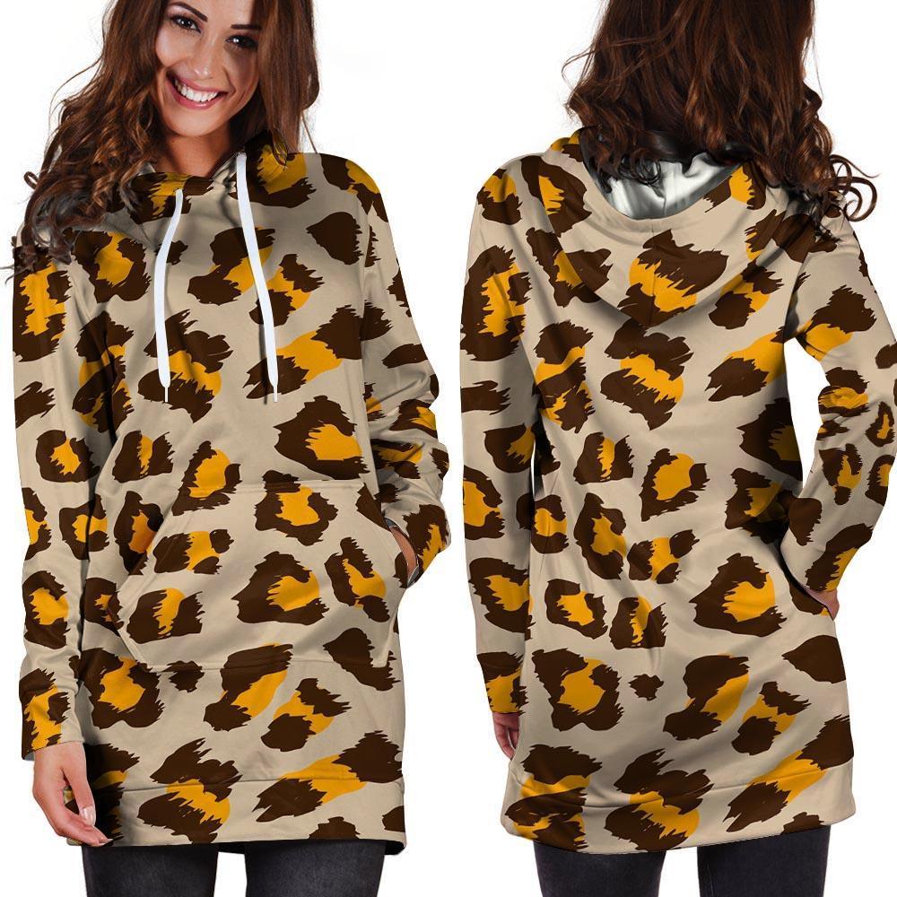 Cheetah Print Hoodie Dress-grizzshop